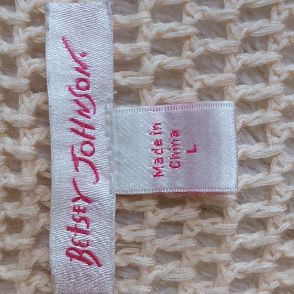 Vintage Betsey Johnson Ivory Crochet Knit Short Sleeve Cropped Cardigan Size L - Picture 6 of 8